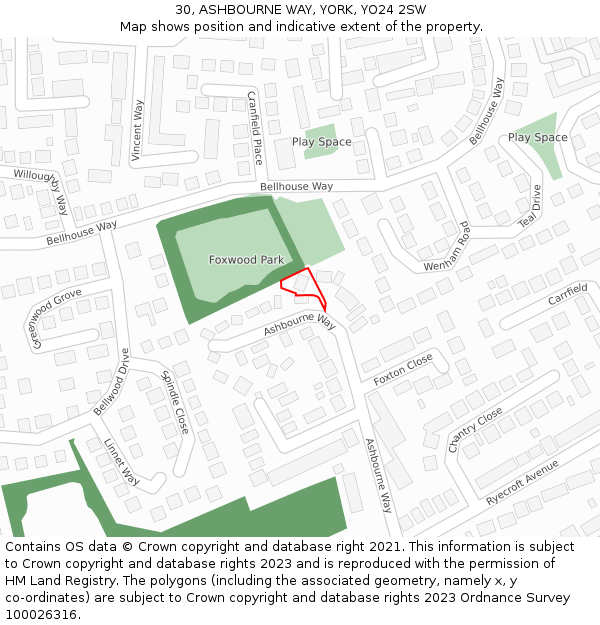 30, ASHBOURNE WAY, YORK, YO24 2SW: Location map and indicative extent of plot