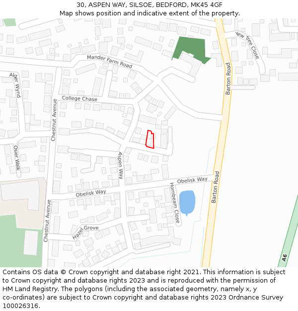 30, ASPEN WAY, SILSOE, BEDFORD, MK45 4GF: Location map and indicative extent of plot
