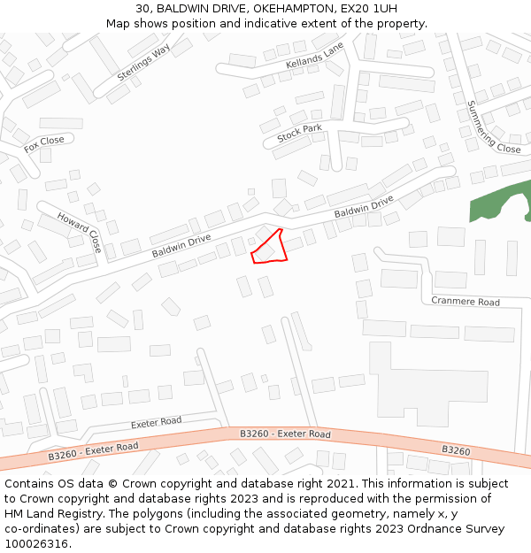 30, BALDWIN DRIVE, OKEHAMPTON, EX20 1UH: Location map and indicative extent of plot