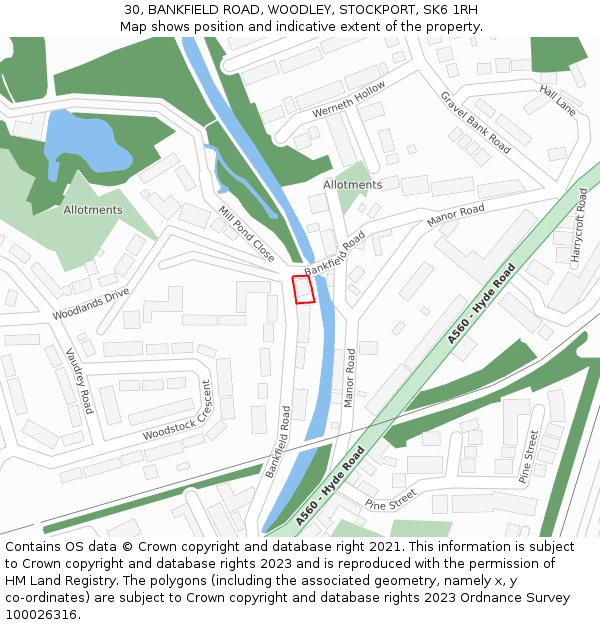 30, BANKFIELD ROAD, WOODLEY, STOCKPORT, SK6 1RH: Location map and indicative extent of plot