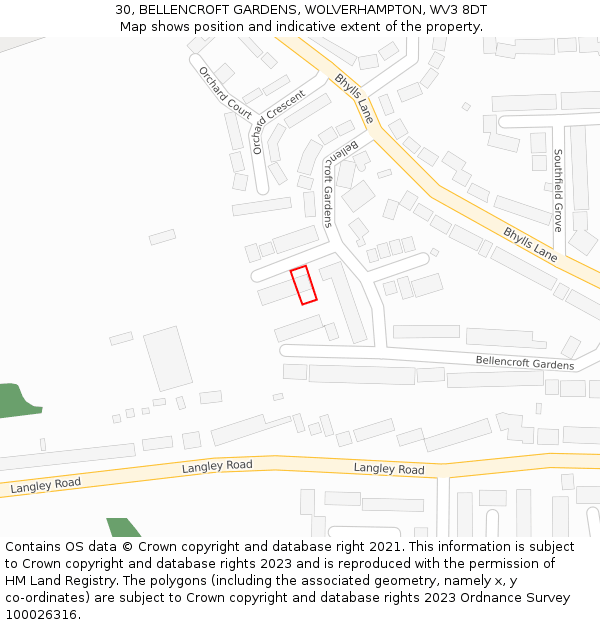 30, BELLENCROFT GARDENS, WOLVERHAMPTON, WV3 8DT: Location map and indicative extent of plot