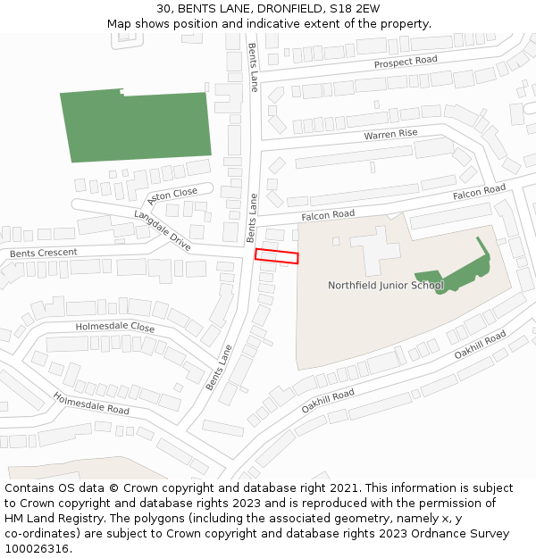 30, BENTS LANE, DRONFIELD, S18 2EW: Location map and indicative extent of plot