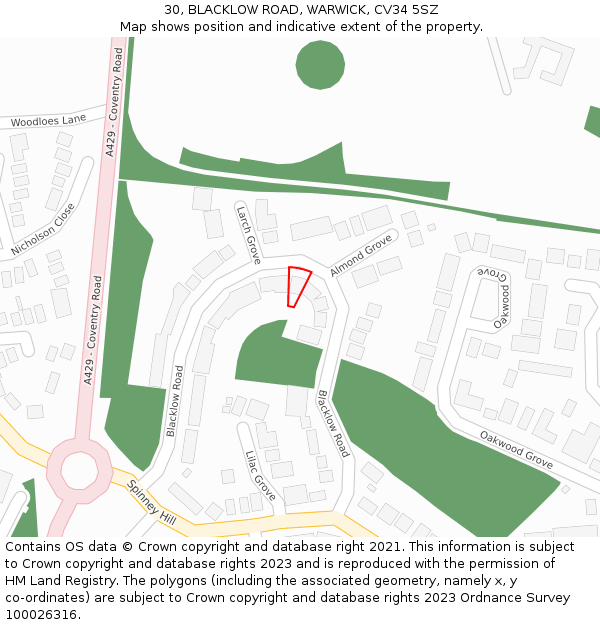 30, BLACKLOW ROAD, WARWICK, CV34 5SZ: Location map and indicative extent of plot