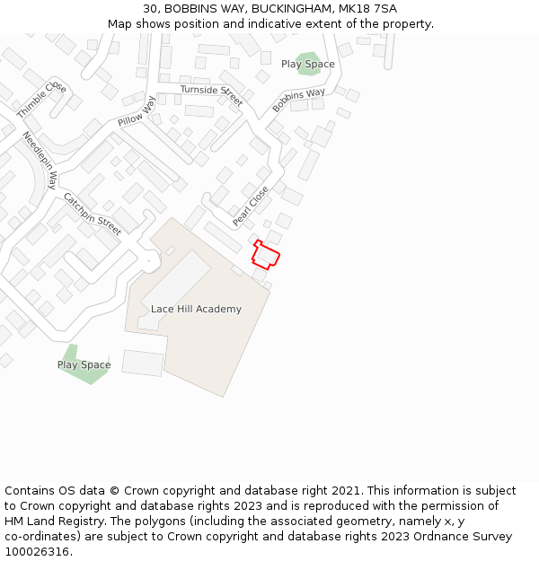 30, BOBBINS WAY, BUCKINGHAM, MK18 7SA: Location map and indicative extent of plot