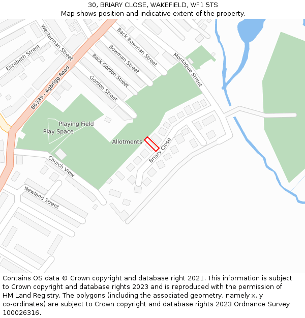 30, BRIARY CLOSE, WAKEFIELD, WF1 5TS: Location map and indicative extent of plot