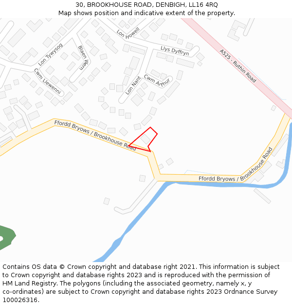 30, BROOKHOUSE ROAD, DENBIGH, LL16 4RQ: Location map and indicative extent of plot