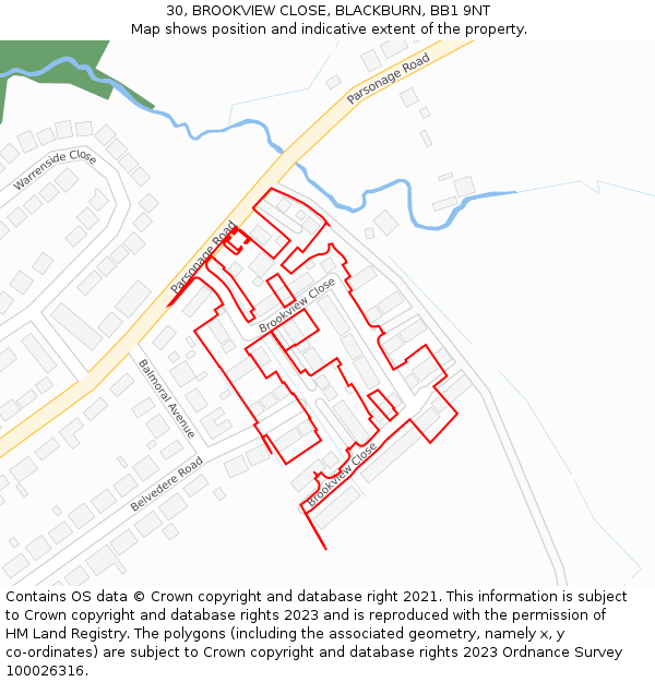 30, BROOKVIEW CLOSE, BLACKBURN, BB1 9NT: Location map and indicative extent of plot