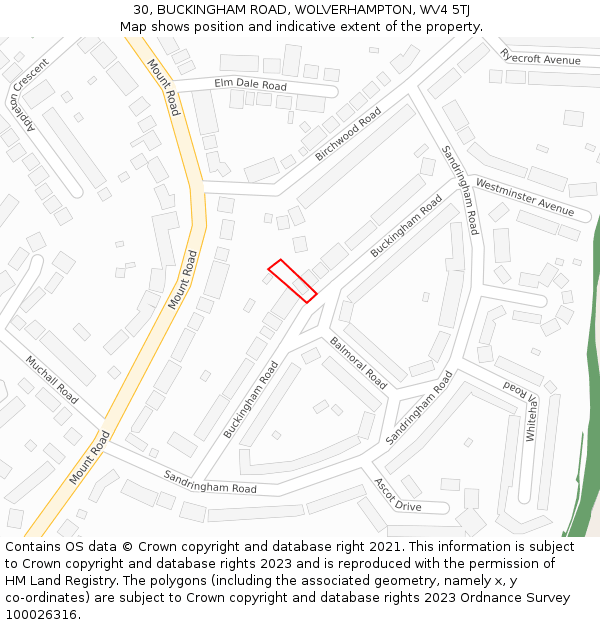 30, BUCKINGHAM ROAD, WOLVERHAMPTON, WV4 5TJ: Location map and indicative extent of plot
