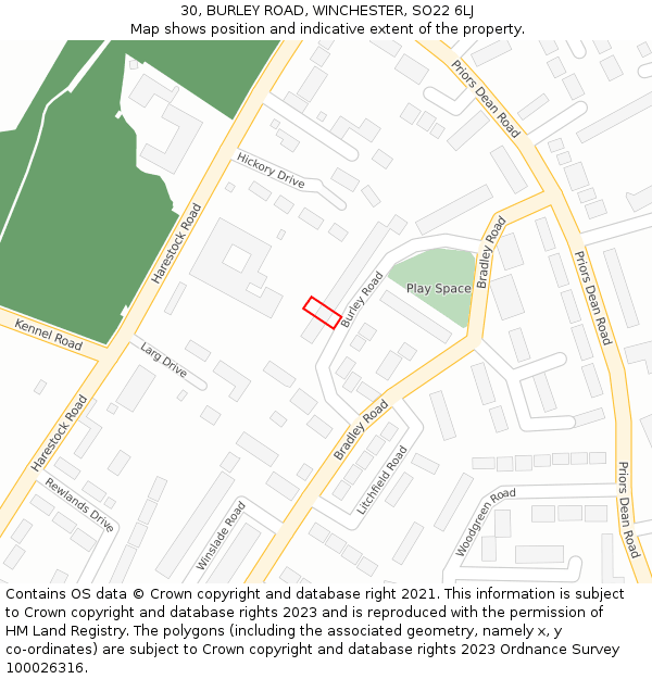 30, BURLEY ROAD, WINCHESTER, SO22 6LJ: Location map and indicative extent of plot