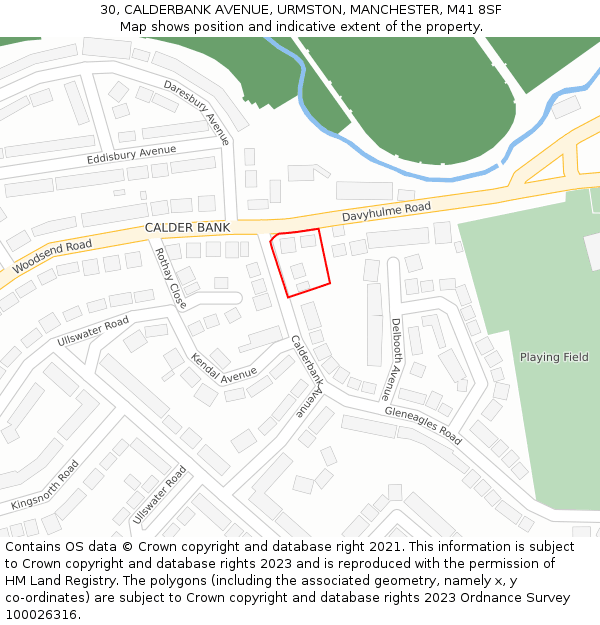 30, CALDERBANK AVENUE, URMSTON, MANCHESTER, M41 8SF: Location map and indicative extent of plot