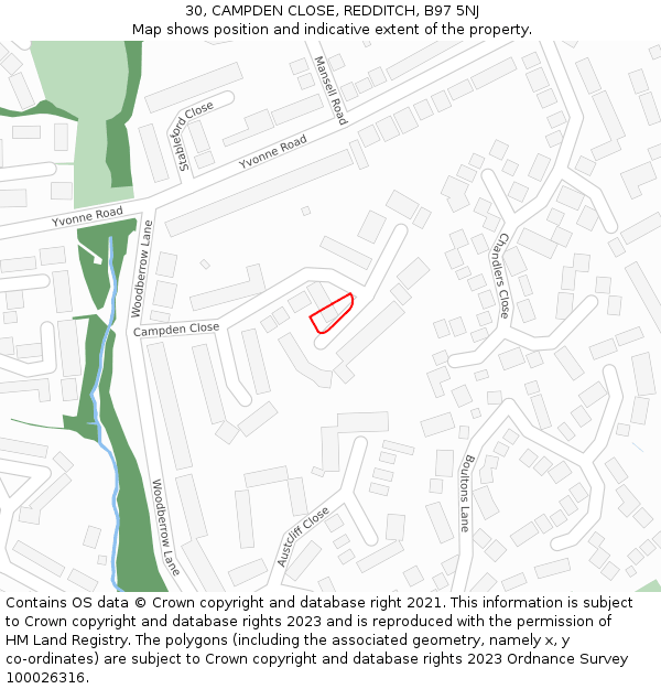 30, CAMPDEN CLOSE, REDDITCH, B97 5NJ: Location map and indicative extent of plot