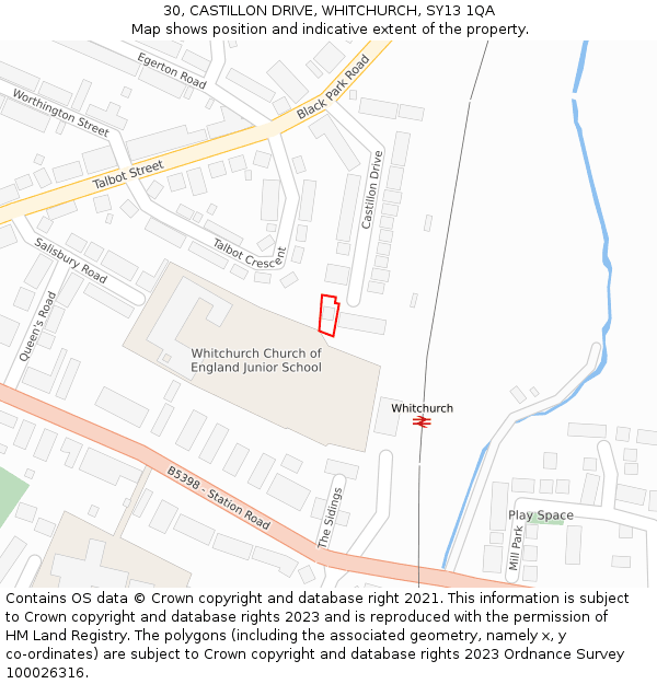 30, CASTILLON DRIVE, WHITCHURCH, SY13 1QA: Location map and indicative extent of plot