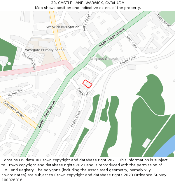 30, CASTLE LANE, WARWICK, CV34 4DA: Location map and indicative extent of plot