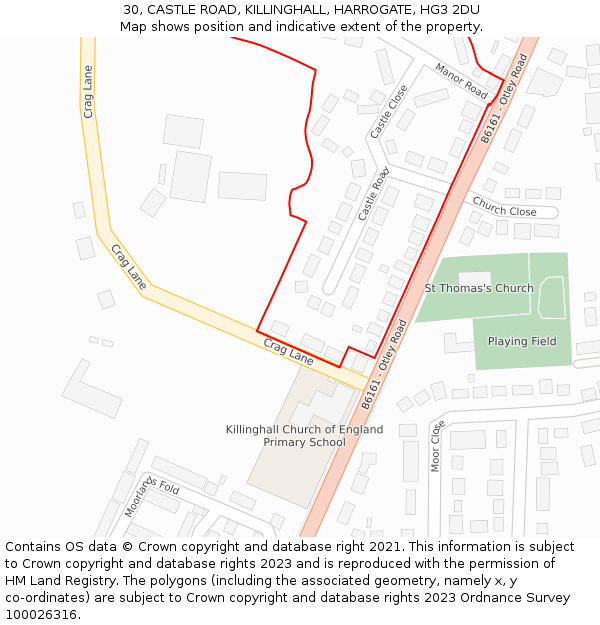 30, CASTLE ROAD, KILLINGHALL, HARROGATE, HG3 2DU: Location map and indicative extent of plot