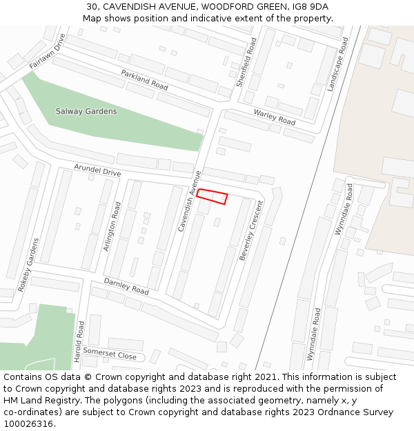 30, CAVENDISH AVENUE, WOODFORD GREEN, IG8 9DA: Location map and indicative extent of plot