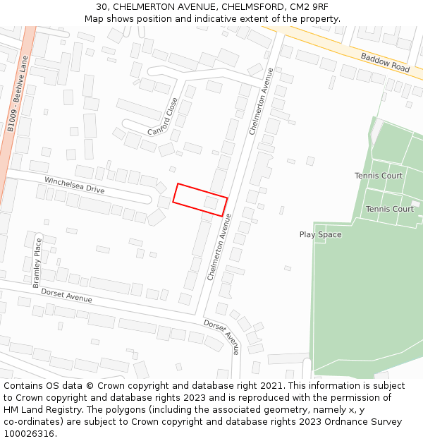30, CHELMERTON AVENUE, CHELMSFORD, CM2 9RF: Location map and indicative extent of plot