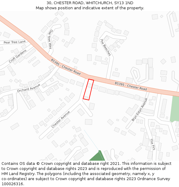 30, CHESTER ROAD, WHITCHURCH, SY13 1ND: Location map and indicative extent of plot