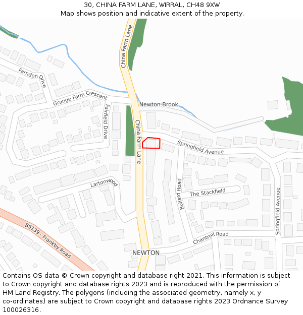 30, CHINA FARM LANE, WIRRAL, CH48 9XW: Location map and indicative extent of plot