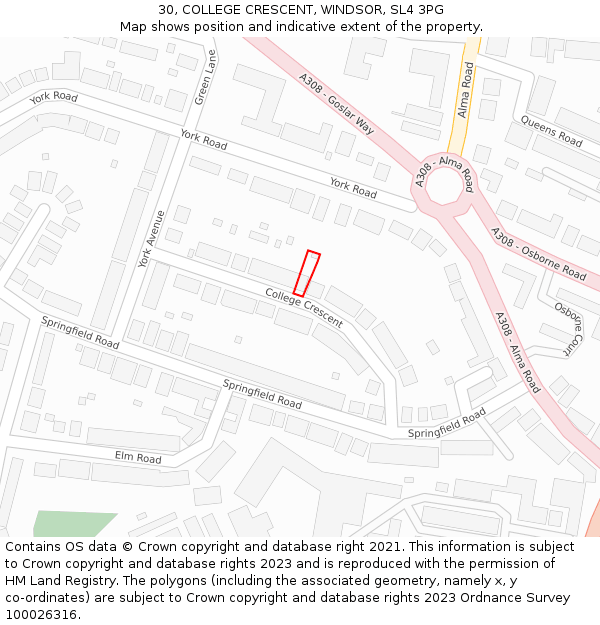 30, COLLEGE CRESCENT, WINDSOR, SL4 3PG: Location map and indicative extent of plot