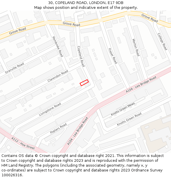 30, COPELAND ROAD, LONDON, E17 9DB: Location map and indicative extent of plot
