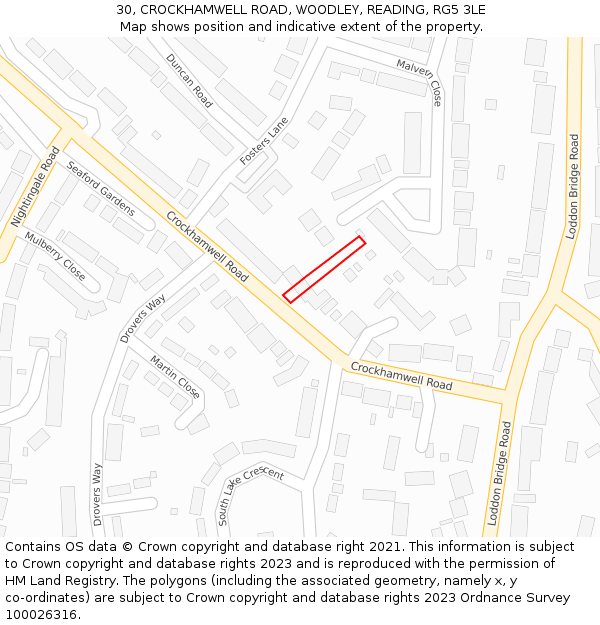 30, CROCKHAMWELL ROAD, WOODLEY, READING, RG5 3LE: Location map and indicative extent of plot