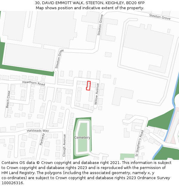 30, DAVID EMMOTT WALK, STEETON, KEIGHLEY, BD20 6FP: Location map and indicative extent of plot