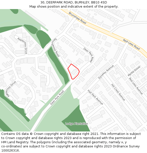 30, DEERPARK ROAD, BURNLEY, BB10 4SD: Location map and indicative extent of plot