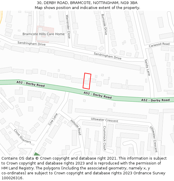 30, DERBY ROAD, BRAMCOTE, NOTTINGHAM, NG9 3BA: Location map and indicative extent of plot