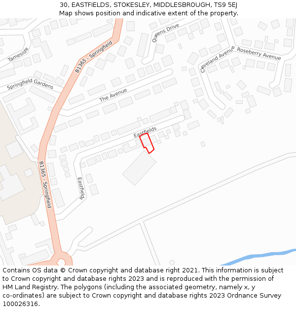 30, EASTFIELDS, STOKESLEY, MIDDLESBROUGH, TS9 5EJ: Location map and indicative extent of plot