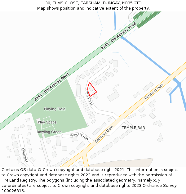 30, ELMS CLOSE, EARSHAM, BUNGAY, NR35 2TD: Location map and indicative extent of plot