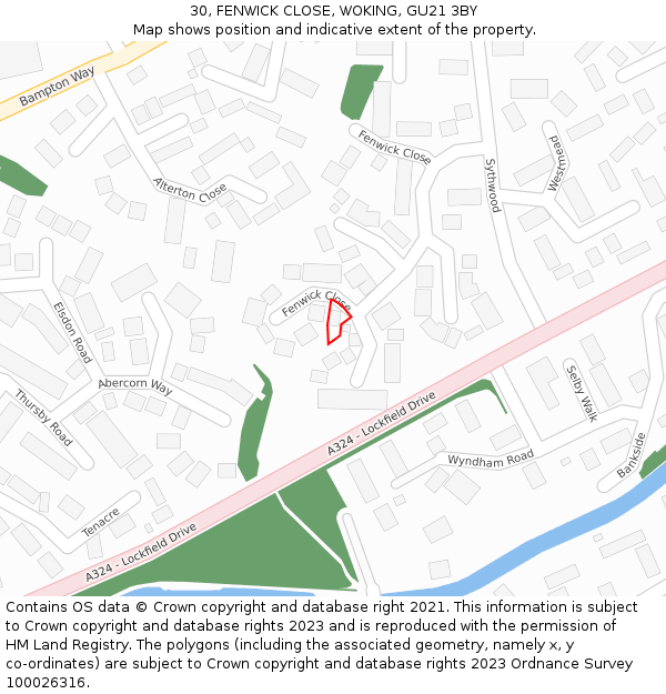 30, FENWICK CLOSE, WOKING, GU21 3BY: Location map and indicative extent of plot