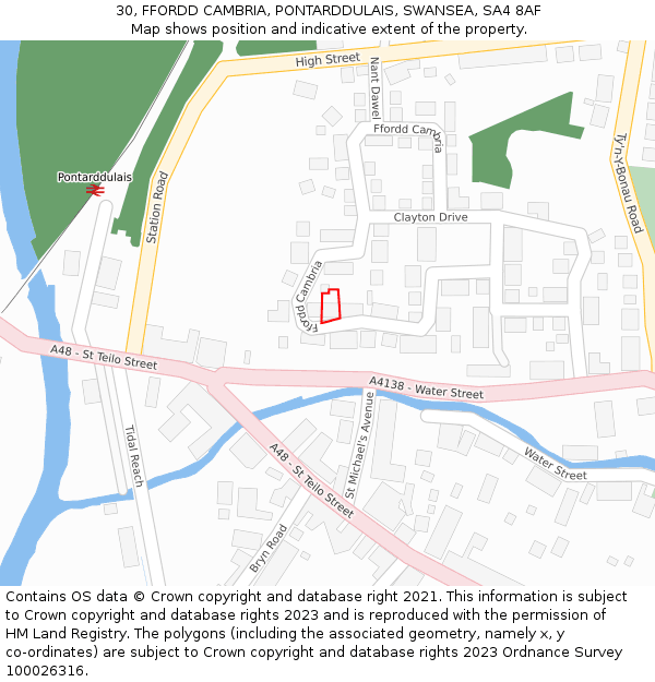 30, FFORDD CAMBRIA, PONTARDDULAIS, SWANSEA, SA4 8AF: Location map and indicative extent of plot