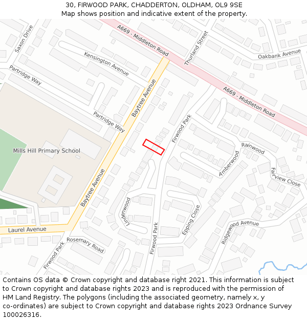 30, FIRWOOD PARK, CHADDERTON, OLDHAM, OL9 9SE: Location map and indicative extent of plot