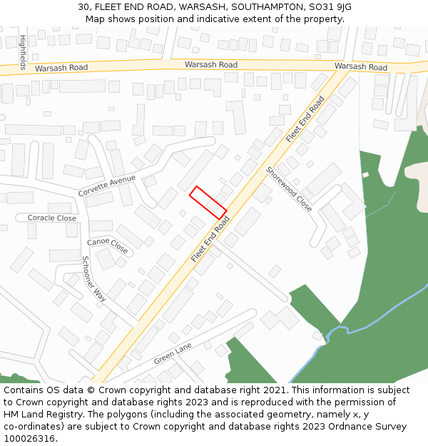 30, FLEET END ROAD, WARSASH, SOUTHAMPTON, SO31 9JG: Location map and indicative extent of plot