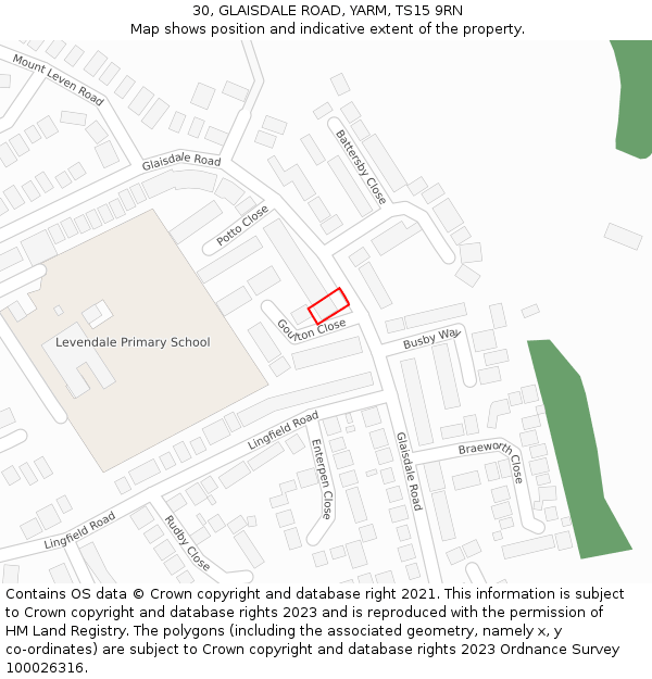 30, GLAISDALE ROAD, YARM, TS15 9RN: Location map and indicative extent of plot