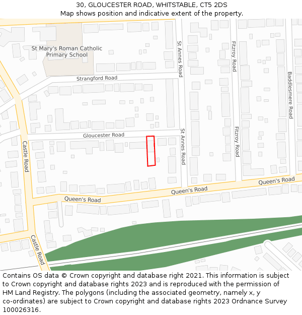 30, GLOUCESTER ROAD, WHITSTABLE, CT5 2DS: Location map and indicative extent of plot