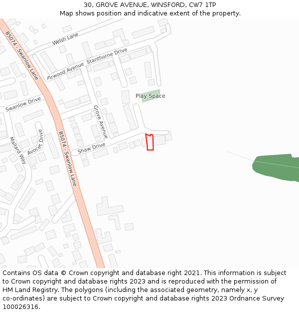 30, GROVE AVENUE, WINSFORD, CW7 1TP: Location map and indicative extent of plot