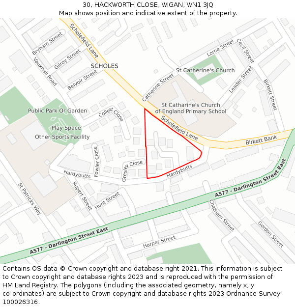 30, HACKWORTH CLOSE, WIGAN, WN1 3JQ: Location map and indicative extent of plot