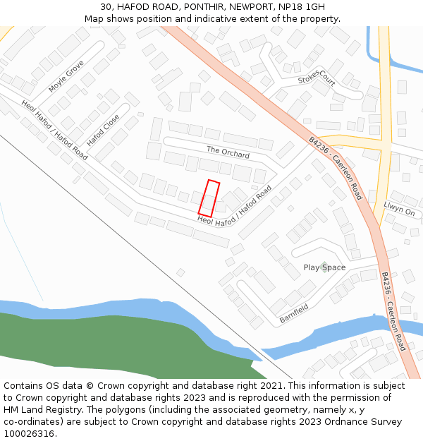 30, HAFOD ROAD, PONTHIR, NEWPORT, NP18 1GH: Location map and indicative extent of plot