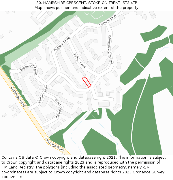 30, HAMPSHIRE CRESCENT, STOKE-ON-TRENT, ST3 4TR: Location map and indicative extent of plot