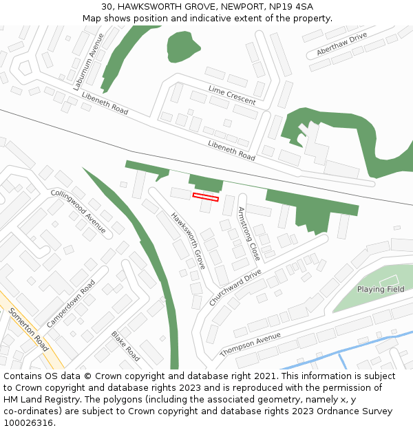 30, HAWKSWORTH GROVE, NEWPORT, NP19 4SA: Location map and indicative extent of plot