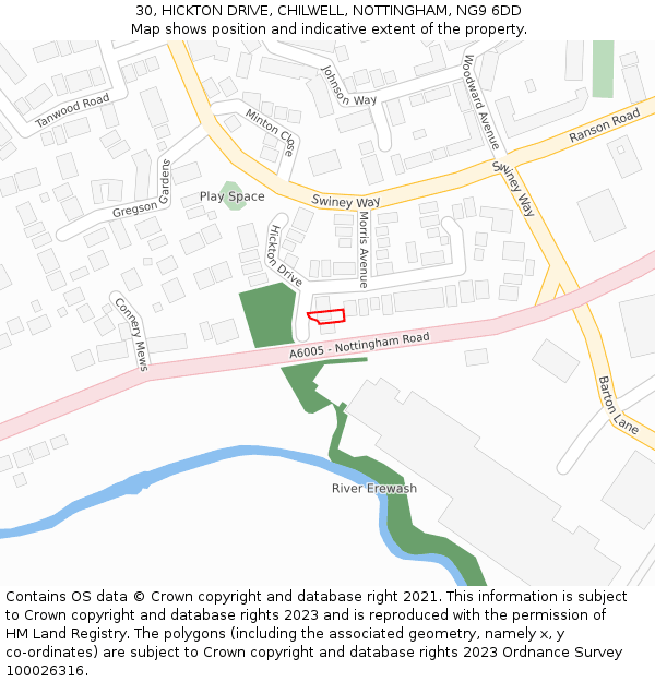 30, HICKTON DRIVE, CHILWELL, NOTTINGHAM, NG9 6DD: Location map and indicative extent of plot