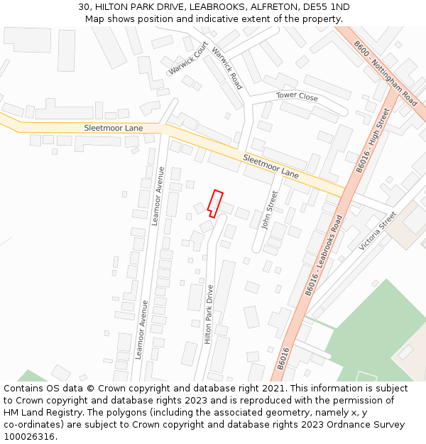 30, HILTON PARK DRIVE, LEABROOKS, ALFRETON, DE55 1ND: Location map and indicative extent of plot