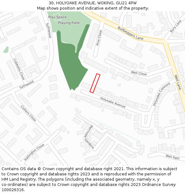 30, HOLYOAKE AVENUE, WOKING, GU21 4PW: Location map and indicative extent of plot