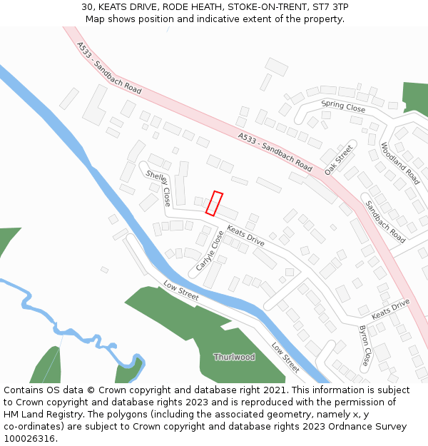 30, KEATS DRIVE, RODE HEATH, STOKE-ON-TRENT, ST7 3TP: Location map and indicative extent of plot