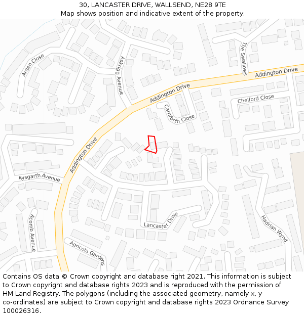 30, LANCASTER DRIVE, WALLSEND, NE28 9TE: Location map and indicative extent of plot