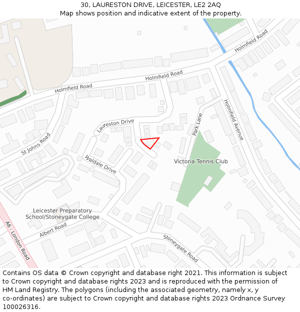 30, LAURESTON DRIVE, LEICESTER, LE2 2AQ: Location map and indicative extent of plot