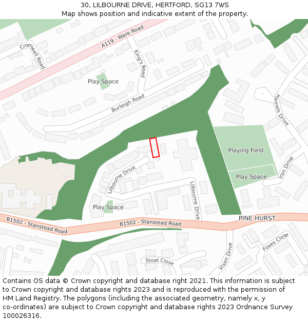 30, LILBOURNE DRIVE, HERTFORD, SG13 7WS: Location map and indicative extent of plot