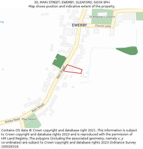 30, MAIN STREET, EWERBY, SLEAFORD, NG34 9PH: Location map and indicative extent of plot