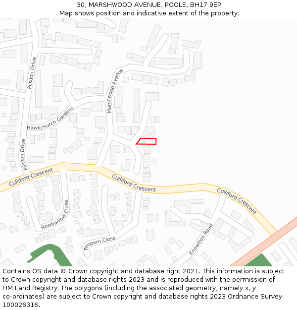 30, MARSHWOOD AVENUE, POOLE, BH17 9EP: Location map and indicative extent of plot